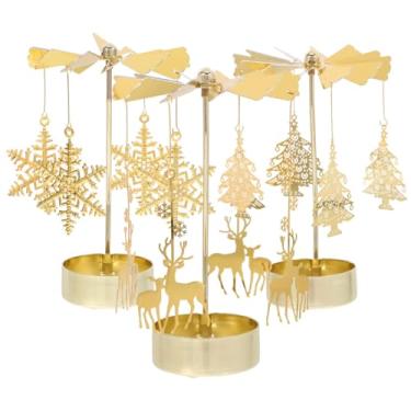 Imagem de DOITOOL 3 peças de castiçal giratório, luzes de chá douradas, castiçal, carrossel, suporte de luz de chá para decoração de casa de festival de Natal