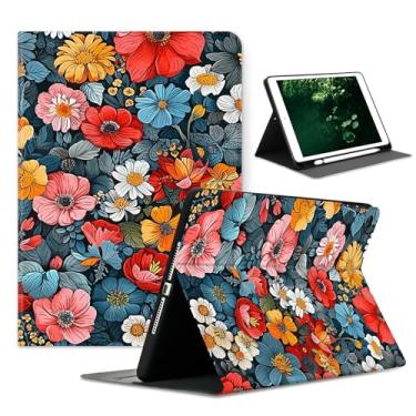 Imagem de Compatível com iPad Air 11 polegadas M3 M2 2025/2024 7ª/6ª geração e Air 5ª/4ª geração 2022/2020 com suporte para lápis, flores coloridas vintage