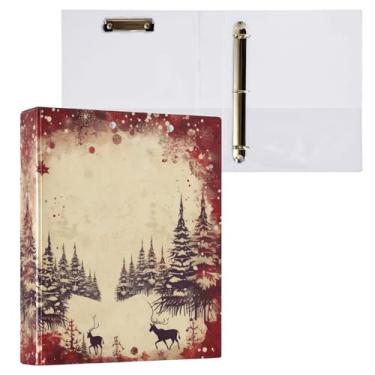 Imagem de Fichário de 3 anéis retrô para árvore de Natal de 3,8 cm, fichários de três anéis com prancheta, serve para papel de 21 x 28 cm, 3 bolsos internos de PVC transparentes para material de escritório