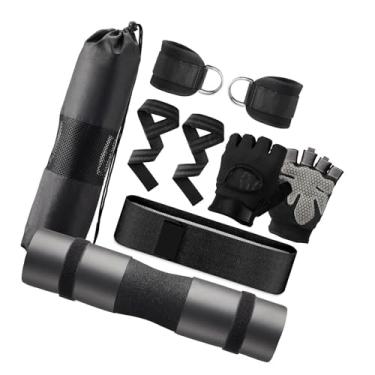 Imagem de menolana Conjunto de almofadas para agachamento com barra, faixa de resistência, bolsa de transporte, proteção para pescoço e ombro com tiras de tornozelo para, Preto