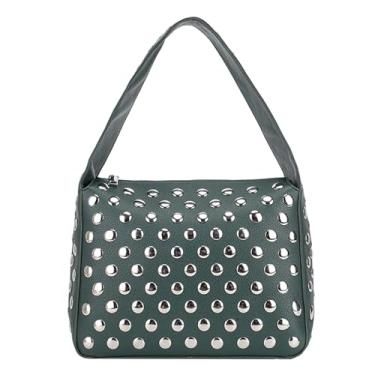 Imagem de JQAliMOVV Bolsa de ombro feminina Y2K preta bolsa punk outono bolsa de couro bolsa de mão, Verde, Small