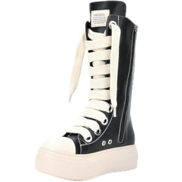 Imagem de Tênis feminino estilo unissex, cano alto, bico redondo, plataforma grossa com zíper, tamanho grande, combina com moda punk ocidental, sapatos casuais, Preto, 37
