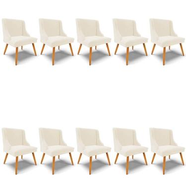 Imagem de Kit 10 Cadeiras Estofadas para Sala de Jantar Pés Palito Lia Veludo Bege - Ibiza