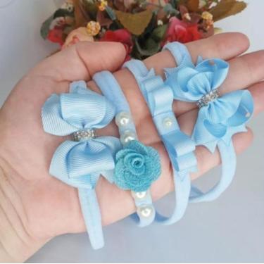 Imagem de Kit 04 Faixa Para Cabelo Bebê  Menina Na Meia Seda Com Lacinho Delicad