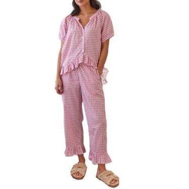 Imagem de Conjunto de pijama feminino Argeousgor com botões de manga comprida S
