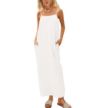 Imagem de Vestido maxi ReachMe de linho de verão com alça espaguete com fenda ma