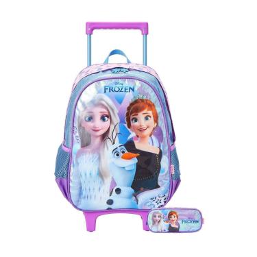 Imagem de Kit Escola Mochila De Rodinha + Estojo Duplo Frozen