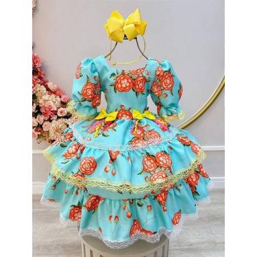 Imagem de Vestido Infantil Junino Verde Florido com Aplique de Laços - Fabuloso 