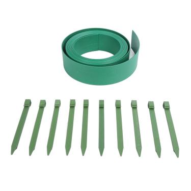 Imagem de Kit de borda de paisagem de 10M, borda de jardim de plástico com padrão de grão de madeira realista e pregos de fixação, gramado PE flexível e borda de canteiro de flores (Green)