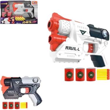 Imagem de Pistola de Brinquedo Lançador de Dardos, Conjunto com 9 Peças,1 Pistola, 5 Dardos de Espuma Seguros e 3 Alvos em Formato de Latinha, Tiro Ao Alvo