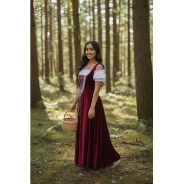 Imagem de Vestido Medieval camponesa bordo com blusa ciganinha - Princesa Urbana