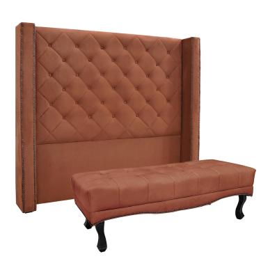 Imagem de Cabeceira Cama Box Queen 160cm e Recamier Vicenza Veludo Cobre S04 - D'Rossi