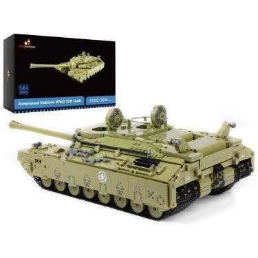 Imagem de Kit de Construção Tanque Pesado Militar T28 da 2 Guerra Mundial com 2986 Peças, JMBricklayer, Verde Claro