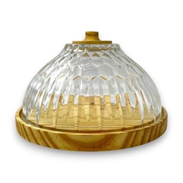 Imagem de Mini Boleira Artesanal Madeira Vidro Listras Porta Doce 20cm - Luggari
