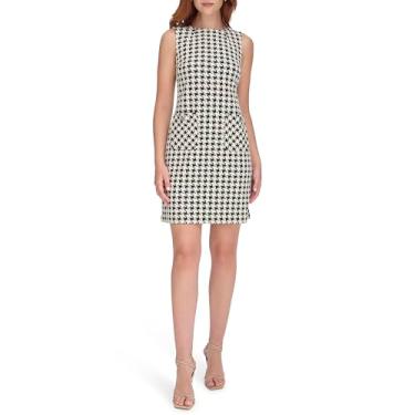 Imagem de Tommy Hilfiger Vestido feminino Pixelated Houndstooth sem mangas com fecho de botão, Preto/pérola, 40