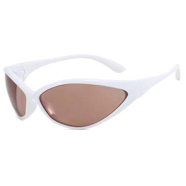 Imagem de HCPIHF Óculos de sol punk femininos, moda vintage, masculino, esportivo, à prova de vento, UV400 (chá branco)