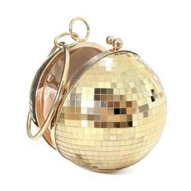 Imagem de Bolsa de bola de discoteca para mulheres, bolsa de pulso com glitter de lantejoulas brilhantes, bolsa de cubo espelhada, bolsa retrô para festa e casamento, Dourado