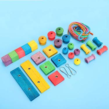 Imagem de Pssopp Brinquedo para Mastigar Papagaio, Blocos de Madeira Coloridos, Acessórios Faça você Mesmo para Papagaios, Poleiro Divertido e Envolvente para Arara e Periquitos
