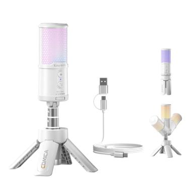 Imagem de COMICA Microfone condensador USB EJoy Uni S com mudo, controle de ganho, iluminação RGB, redução de ruído e monitoramento em tempo real para streaming, jogos, podcasting - compatível com PC, Mac