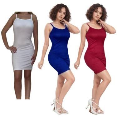 Imagem de KIT C/3 Vestidos Alcinha Canelado - Emporio J, Branco, Marinho, Vinho,