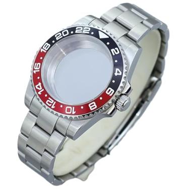 Imagem de FEIYASHI Caixa de relógio de inserção de bisel de cerâmica de duas cores GMT de mergulho Vidro de cristal de safira para NH35 34 36 Miyota8215 2824 Movimento Mostrador de 28,5 mm, Tampa inferior de