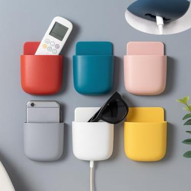 Imagem de Caixa de armazenamento montada na parede para sala de estar ou quarto, organizadora pequena caixa de armazenamento para telefone e acessórios azul