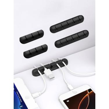 Imagem de Clipes de suporte de cabo, 4 peças de clipes autoadesivos para gerenciamento de cabos - organizador de cabos para mesa/escritório/casa, suporte de fio para cabos USB/carregador/mouse/PC (preto, 3 x 2