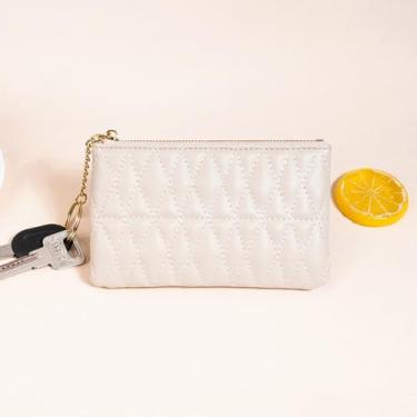 Imagem de Bolsa de moedas pequena carteira com chaveiro de couro bonito com zíper porta-cartões para mulheres, Caqui, Retrô