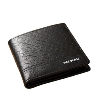 Imagem de Carteira masculina fina, curta e macia, com 7 compartimentos, 1 compartimento para identidade, 2 compartimentos para dinheiro, 1 bolso com zíper, PU, porta-cartões de visita para uso diário, Preto