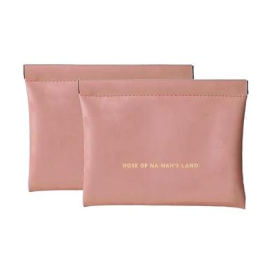 Imagem de 2 peças de bolsa cosmética de bolso de poliuretano, organizador portátil para fone de ouvido, sem zíper, organizador feminino Popper (rosa), rosa, Large*2, Funcional
