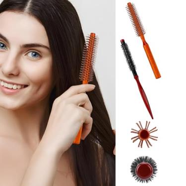 Imagem de Mini pincéis de rolo Quiff, 2 pincéis portáteis para cachos com cabo de madeira e cerdas de nylon para secagem, pentear cabelos curtos ou finos