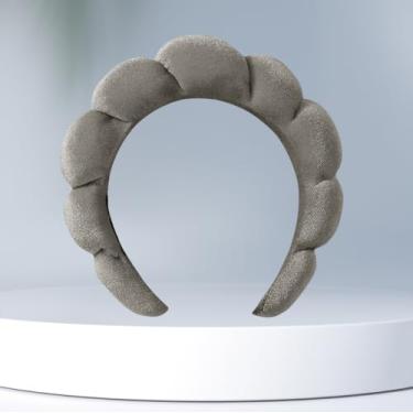 Imagem de Bandanas de spa para lavar o rosto ou cuidados com a pele facial, conjunto de faixas de cabelo felpudas para maquiagem inchada para lavar o rosto, impressão pleuche, cinza, café 11