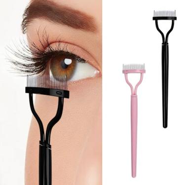 Imagem de Conjunto de ferramentas de pente separador de cílios, pacote com 2, aplicador de rímel, separador de cílios e escova de cuidados para separação de rímel (preto e rosa)