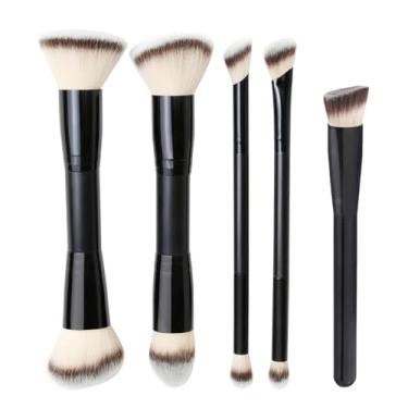 Imagem de Pro 5 pincéis de maquiagem de cabeça dupla, conjunto de pincéis de ponta dupla, conjunto profissional de pincéis de maquiagem para os olhos, base para sombra, sobrancelha, viagem, maquiagem (preta)