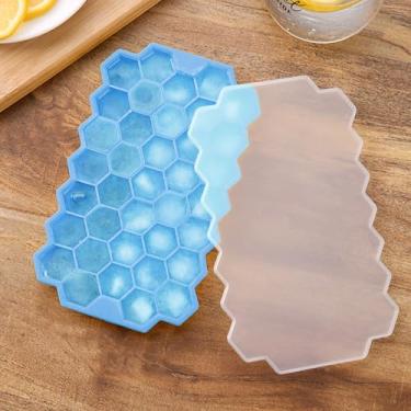 Imagem de 1 bandeja de gelo de silicone em forma de favo de mel com capa criativa empilhável caixa de gelo de 37 células, fácil de desmoldar, forma de cubo de gelo