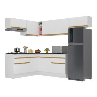 Imagem de Armário De Cozinha Completa De Canto Com Rodapé Veneza Multimóveis V2104 Branco/dourado Branco/dourado