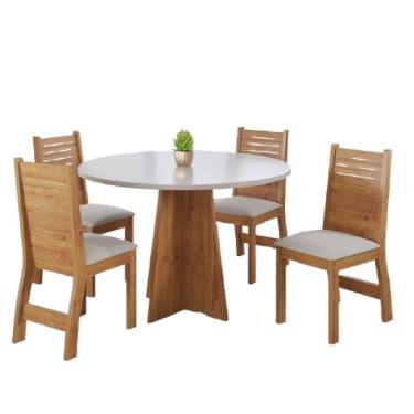 Imagem de Conjunto De Mesa Sala De Jantar Fin Redonda 0,90m 4 Cadeira Veludo Viero Madeirado