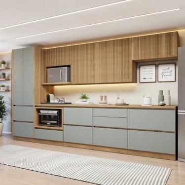 Imagem de Cozinha Completa Modulada 7 Peças 9 Portas 7 Gavetas Com Rodapé Norten Nature-verde