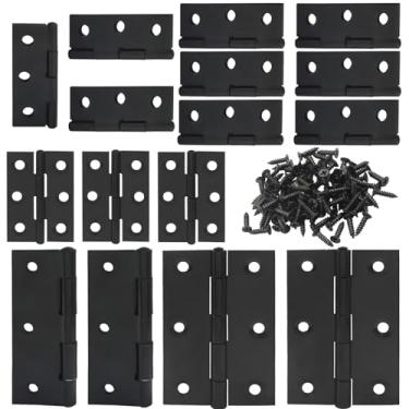 Imagem de BokWin 12 peças de 5 cm e 4 peças de dobradiças pequenas de 7 cm dobradiças dobráveis de aço inoxidável preto com parafusos para caixas de madeira DIY, móveis, projetos de artesanato em madeira