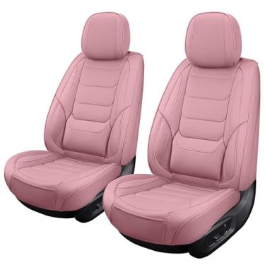 Imagem de hoozoom Capas de assento dianteiras para carros capas de assento de couro respirável à prova d'água protetores de assento ajuste universal para a maioria dos carros automotivos SUV caminhões (rosa