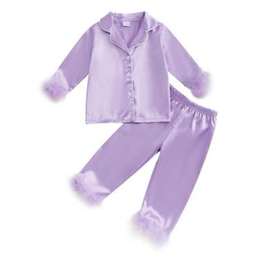 Imagem de Conjunto de pijama SAYOO Toddler Baby Girl de cetim com acabamento fel