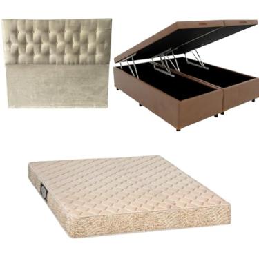Imagem de Cama Box Baú Bipartida Blindada com Colchão de Espuma Toulon D33 + Cabeceira Botonê (CORINO MARROM, Casal Bipartido)