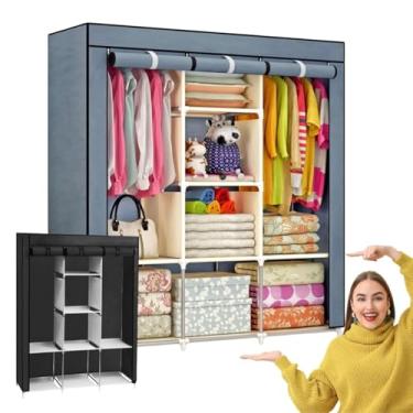 Imagem de Guarda-Roupa Dobrável 3 Portas Portátil Armário Organizador Multiuso com Cabideiro e Sapateira Resistente Impermeável