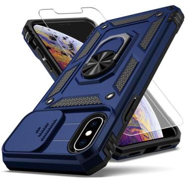 Imagem de Capa YZOK para iPhone X com capa de câmera deslizante e suporte azul