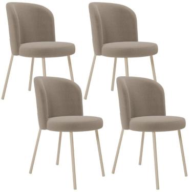 Imagem de Kit 04 Cadeiras Para Sala De Jantar Cozinha Estofada Gavi Arena L02 Bouclê Bege - Lyam Decor