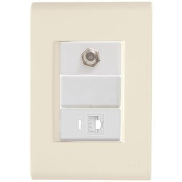 Imagem de Cj Tomadas Rj45 Ethernet + Tv Coaxial Liz Bege Tramontina Completo Pronto Tramontina