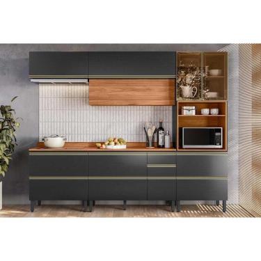 Imagem de Cozinha Completa Proença 5 Peças (2aéreos+2balcões+1paneleiro) C5p123 Nogueira-carbono Prime Tx - Demóbile