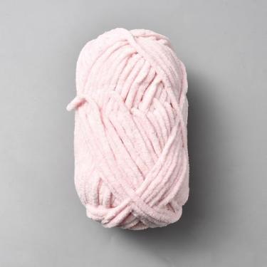 Imagem de 1 novelo grosso de chenille para crochê, fio de tricô de algodão rosa claro de veludo de 5 mm para artesanato, tecelagem, cobertores, artesanato, cerca de 59 m)/novelo