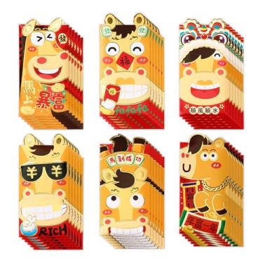 Imagem de Envelopes vermelhos de ano novo chinês de 36 peças - Envelopes de dinheiro da sorte do ano do cavalo com 6 designs, pacote vermelho criativo do ano novo lunar pacote de presente para envelope de