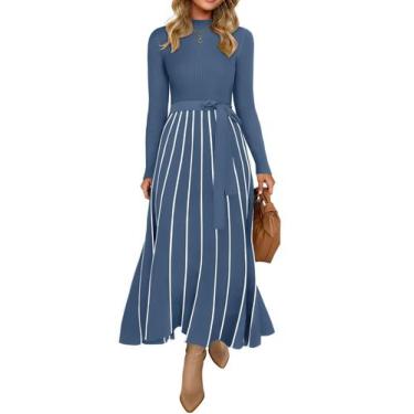 Imagem de Vestido de suéter feminino ZESICA 2024, outono, gola alta, azul empoei